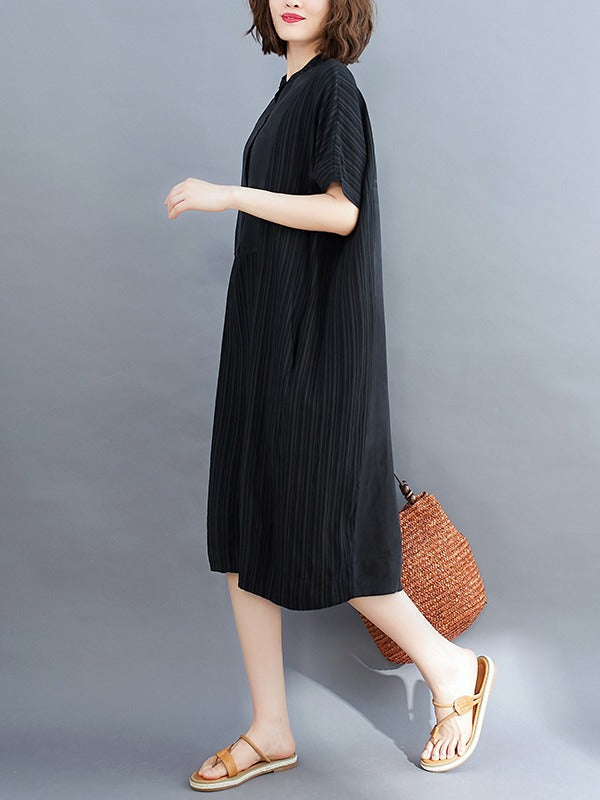 LOOSE STRIPED SPLIT-JOINT MIDI-DRESS