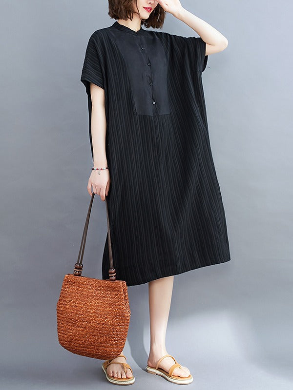 LOOSE STRIPED SPLIT-JOINT MIDI-DRESS