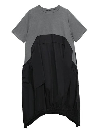 Urban Split-Joint Round-Neck Short Sleeve Long Dress