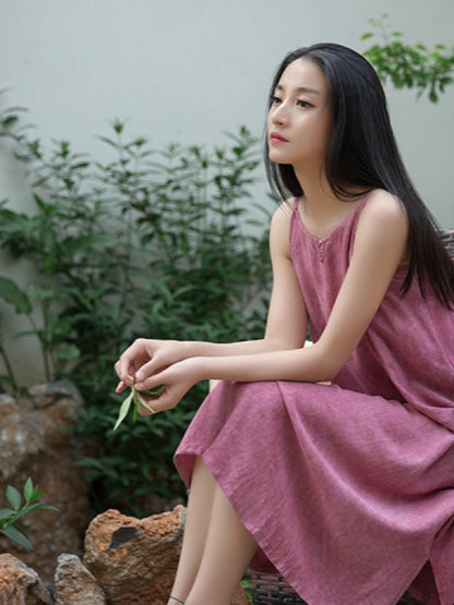 SIMPLE SOLID PLEATED SLEEVELESS MIDI DRESS