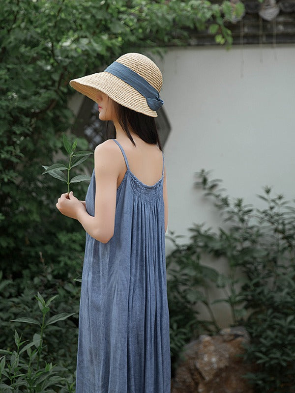 SIMPLE SOLID PLEATED SLEEVELESS MIDI DRESS