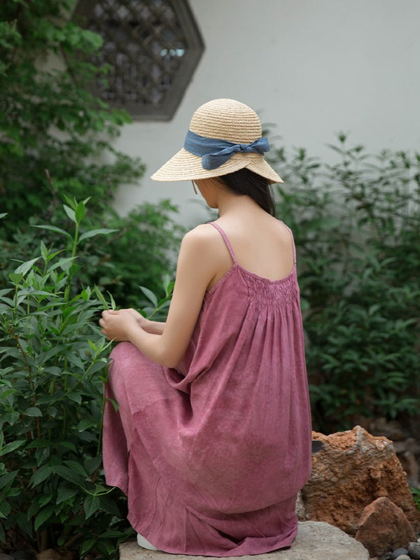 SIMPLE SOLID PLEATED SLEEVELESS MIDI DRESS