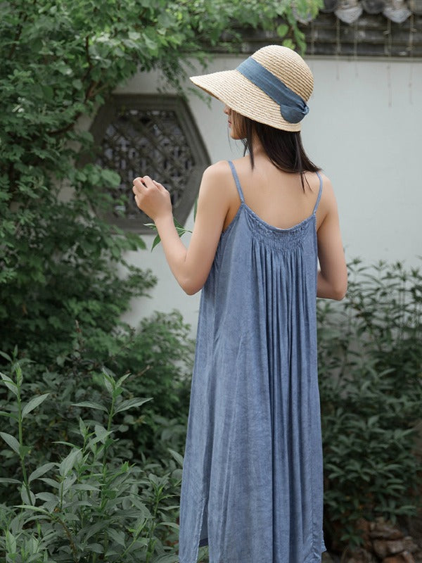 SIMPLE SOLID PLEATED SLEEVELESS MIDI DRESS