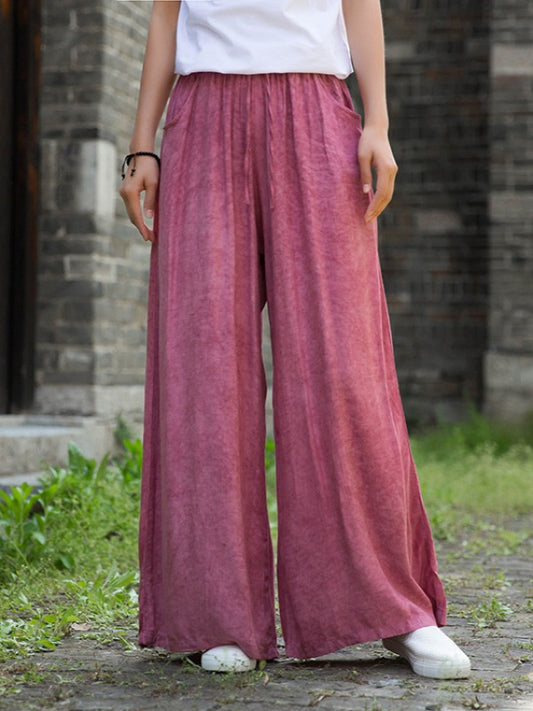 CASUAL COMFORTABLE SOLID WIDE-LEG PANTS