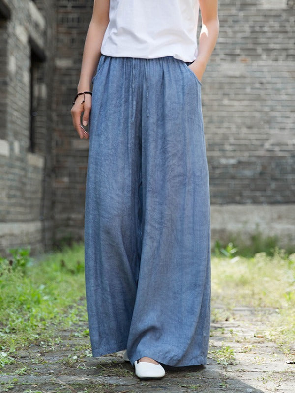 CASUAL COMFORTABLE SOLID WIDE-LEG PANTS