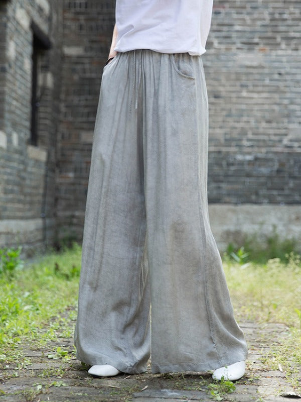 CASUAL COMFORTABLE SOLID WIDE-LEG PANTS