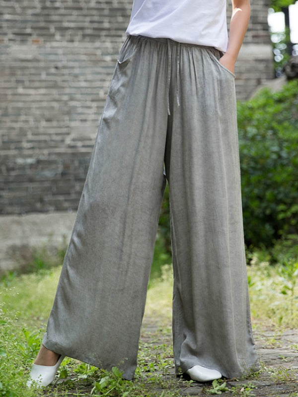 CASUAL COMFORTABLE SOLID WIDE-LEG PANTS