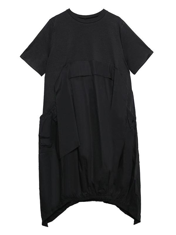 Urban Split-Joint Round-Neck Short Sleeve Long Dress