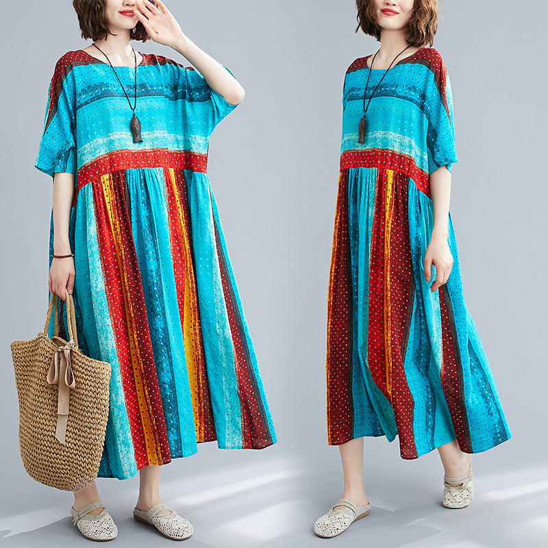 LOOSE COLORFUL SPLIT-JOINT LONG DRESS
