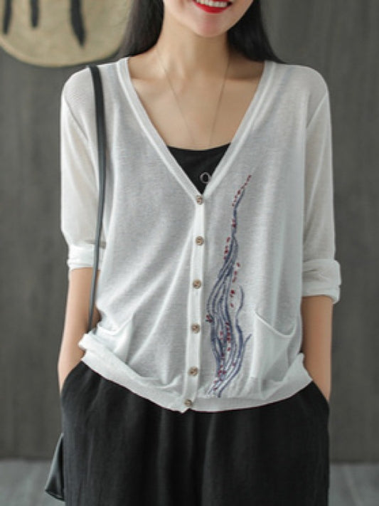 SIMPLE LIGHT KNITTING EMBROIDERED SHIRT