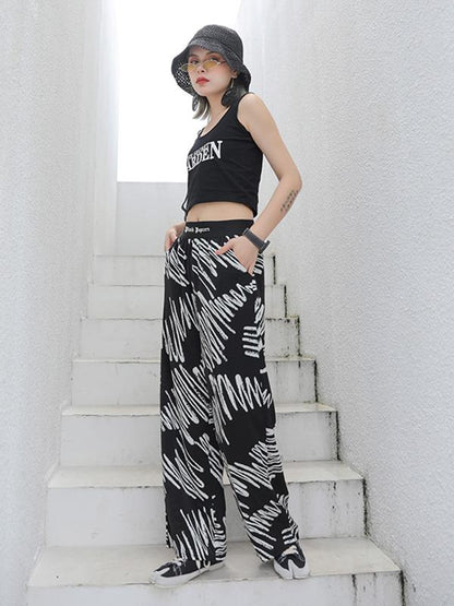 Elastic Waist Design Printed Wide Leg Pants