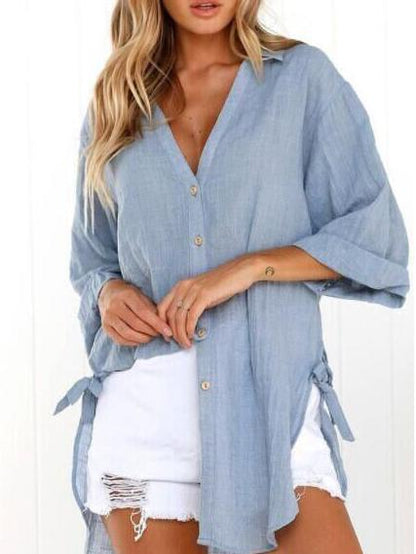 Solid Cropped Bandage V-neck Shirt Top