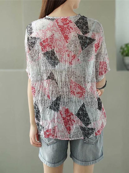 Casual Retro Printing Ramie T-Shirts