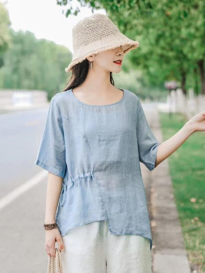 Vintage Irregularity  Drawstring Elasticity Waist Tops