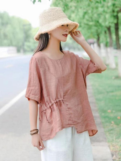 Vintage Irregularity  Drawstring Elasticity Waist Tops