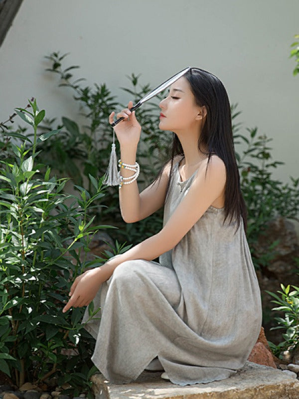 SIMPLE SOLID PLEATED SLEEVELESS MIDI DRESS