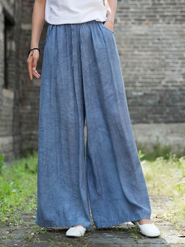 CASUAL COMFORTABLE SOLID WIDE-LEG PANTS
