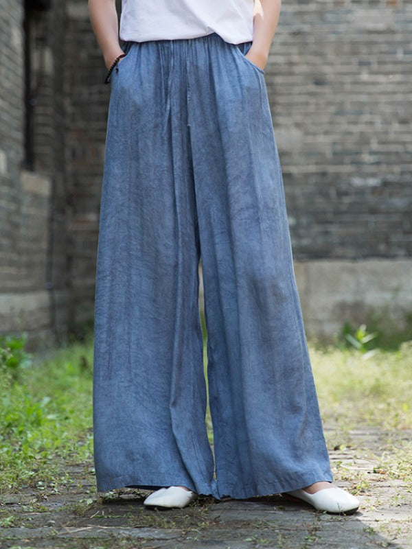 CASUAL COMFORTABLE SOLID WIDE-LEG PANTS
