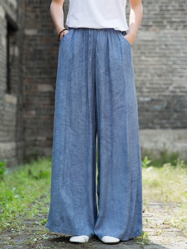 CASUAL COMFORTABLE SOLID WIDE-LEG PANTS