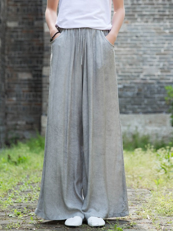 CASUAL COMFORTABLE SOLID WIDE-LEG PANTS