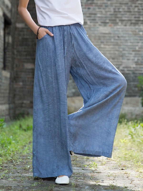 CASUAL COMFORTABLE SOLID WIDE-LEG PANTS