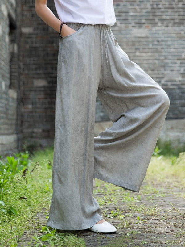 CASUAL COMFORTABLE SOLID WIDE-LEG PANTS