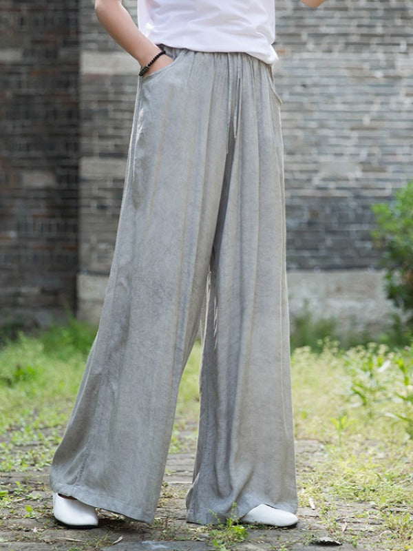 CASUAL COMFORTABLE SOLID WIDE-LEG PANTS