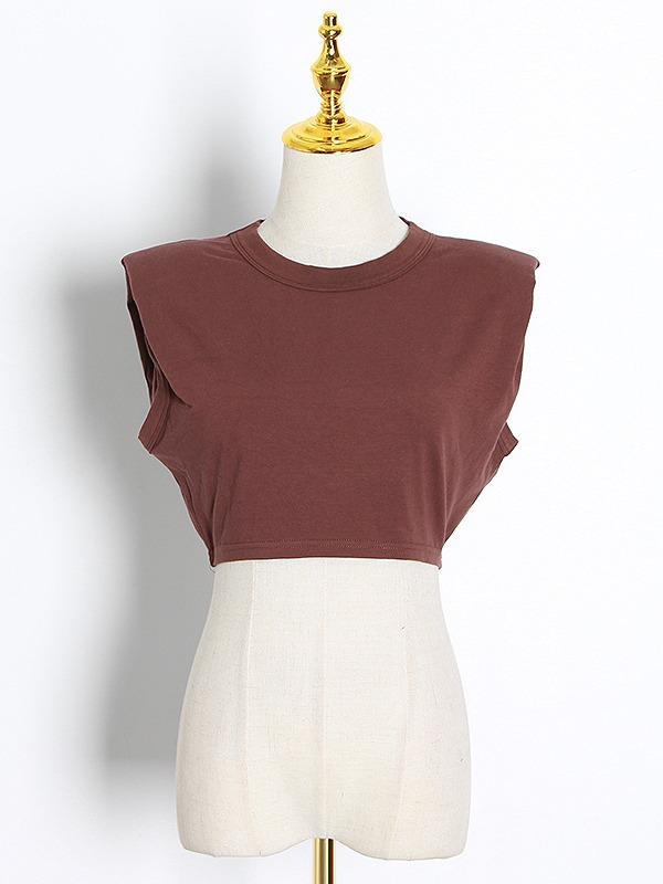 Casual Solid Round Neck Sleeveless Slim Fit T-Shirt