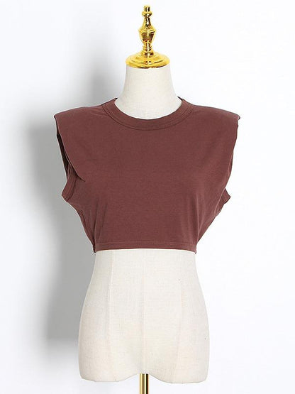 Casual Solid Round Neck Sleeveless Slim Fit T-Shirt