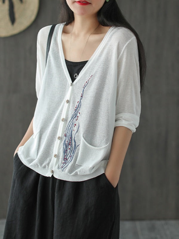 SIMPLE LIGHT KNITTING EMBROIDERED SHIRT
