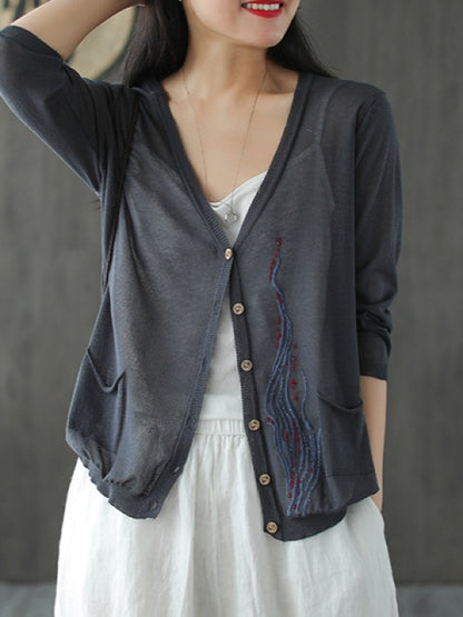 SIMPLE LIGHT KNITTING EMBROIDERED SHIRT