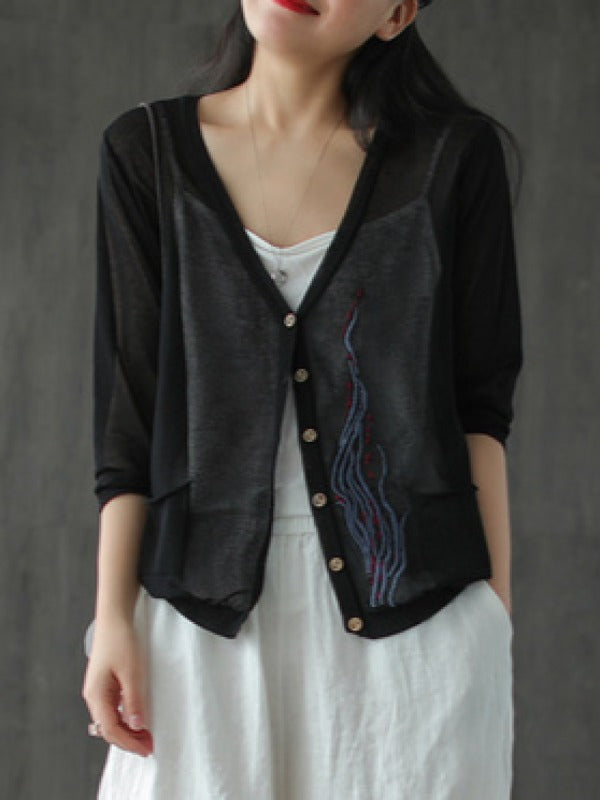 SIMPLE LIGHT KNITTING EMBROIDERED SHIRT