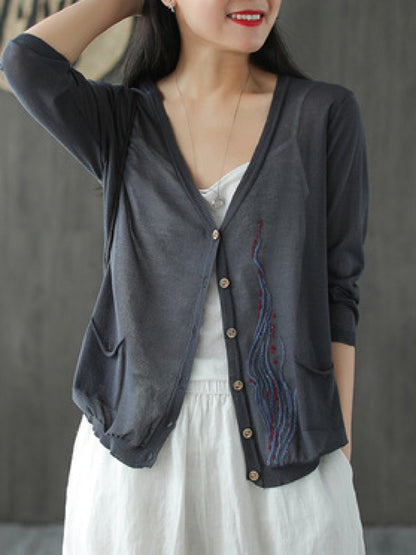 SIMPLE LIGHT KNITTING EMBROIDERED SHIRT