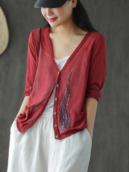 SIMPLE LIGHT KNITTING EMBROIDERED SHIRT