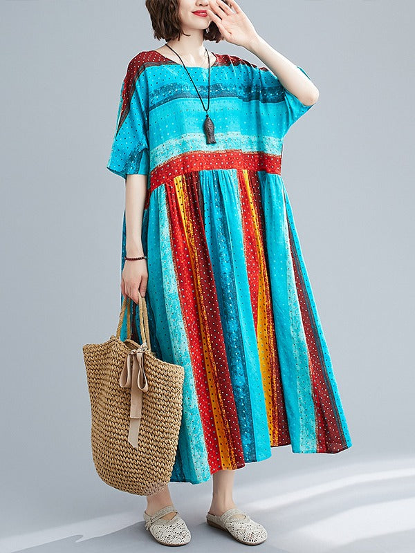 LOOSE COLORFUL SPLIT-JOINT LONG DRESS