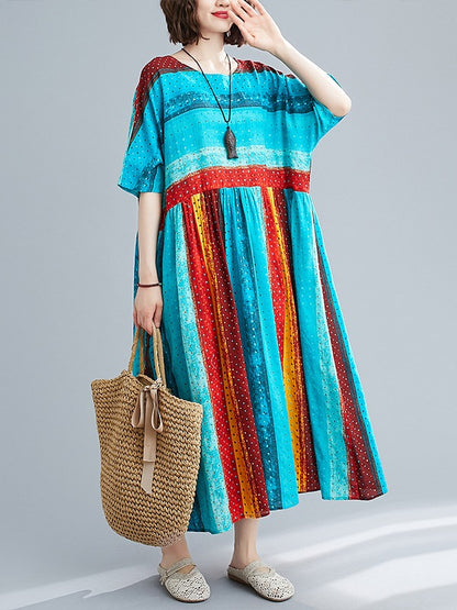 LOOSE COLORFUL SPLIT-JOINT LONG DRESS