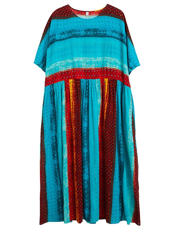 LOOSE COLORFUL SPLIT-JOINT LONG DRESS