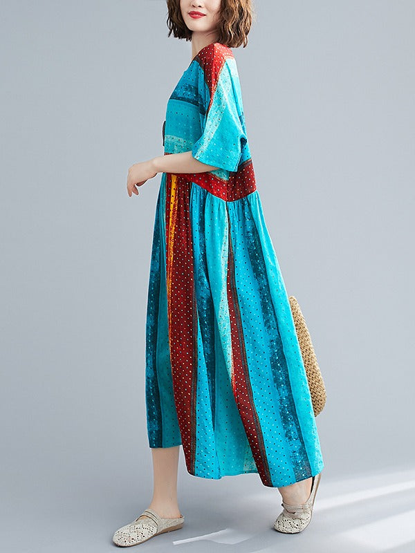 LOOSE COLORFUL SPLIT-JOINT LONG DRESS