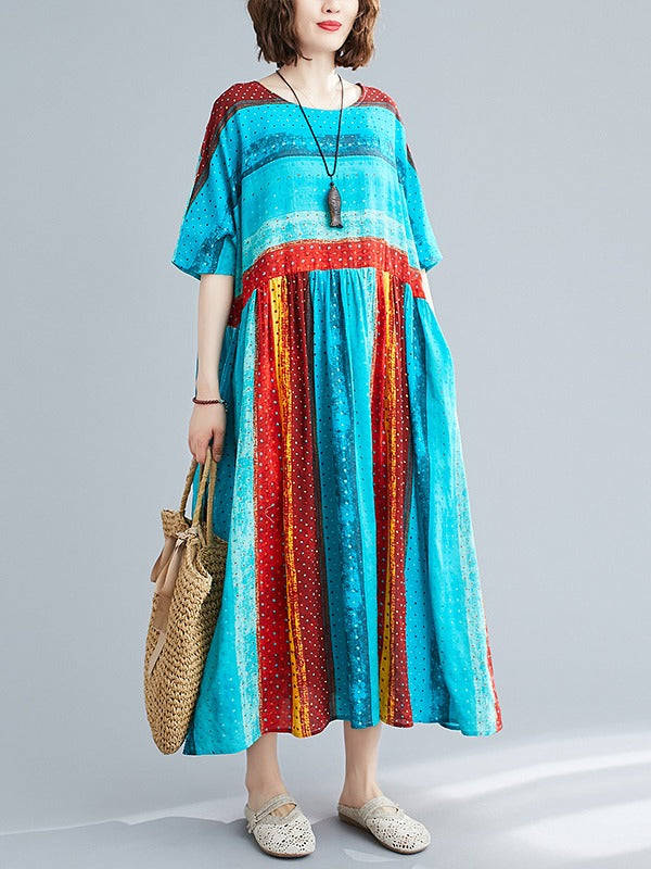 LOOSE COLORFUL SPLIT-JOINT LONG DRESS