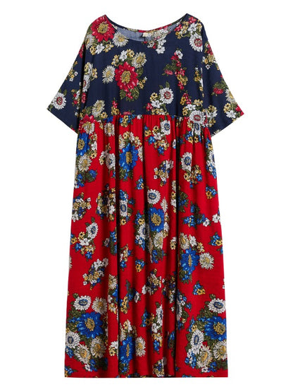 LOOSE FLOWER PRINT SPLIT-JOINT MAXI DRESS