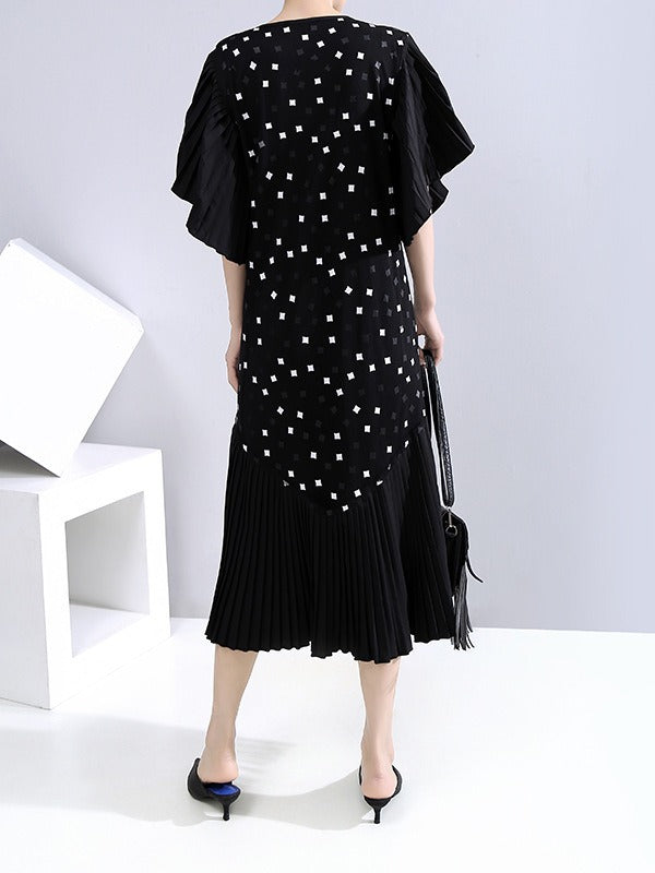 LOOSE GRACEFUL RUFFLED STARS LONG DRESS