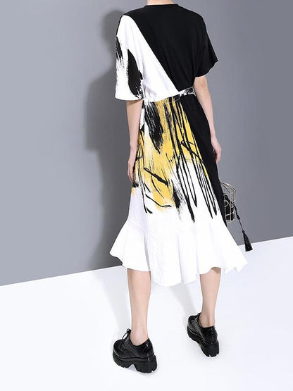 Loose Split-Joint Falbala Cropped Midi Dress