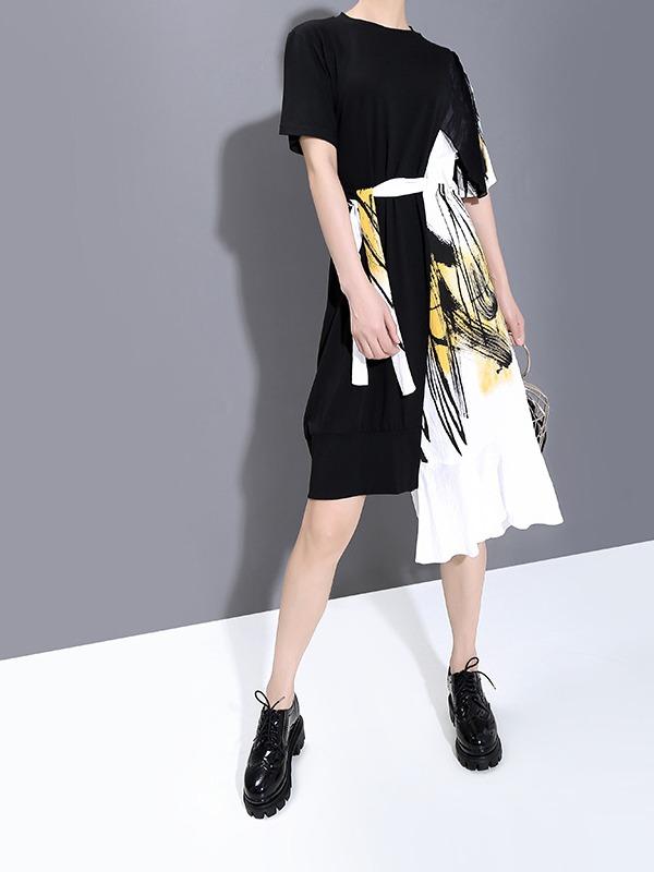 Loose Split-Joint Falbala Cropped Midi Dress