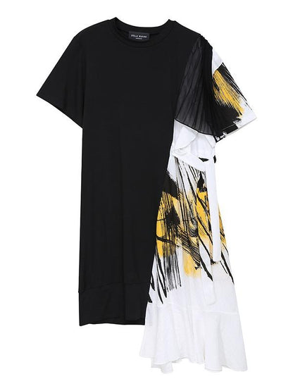 Loose Split-Joint Falbala Cropped Midi Dress