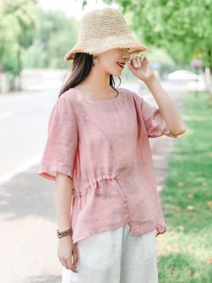 Vintage Irregularity  Drawstring Elasticity Waist Tops