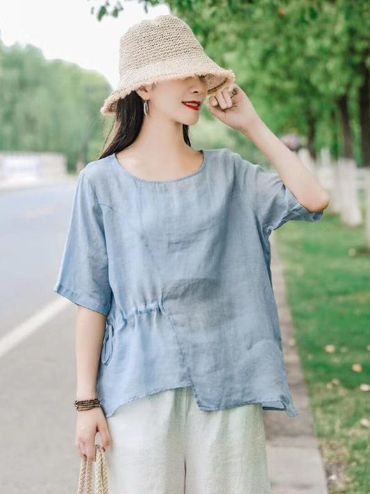 Vintage Irregularity  Drawstring Elasticity Waist Tops