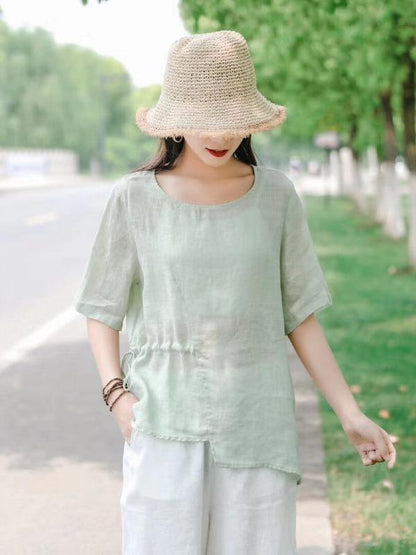 Vintage Irregularity  Drawstring Elasticity Waist Tops