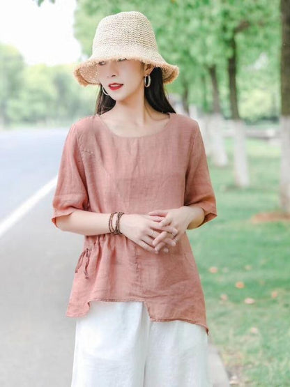 Vintage Irregularity  Drawstring Elasticity Waist Tops