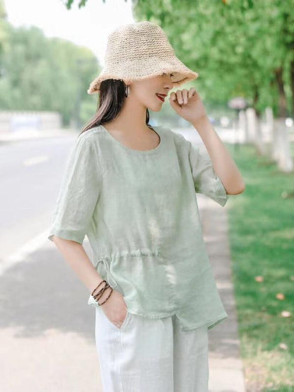 Vintage Irregularity  Drawstring Elasticity Waist Tops