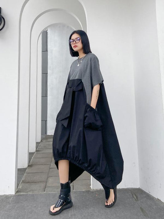 Urban Split-Joint Round-Neck Short Sleeve Long Dress